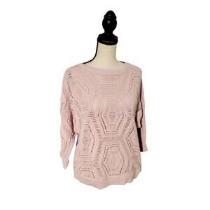 J.jill Crocheted Cottagecore 3/4 Sleeeve Lilac Sweater Size M Cabincore